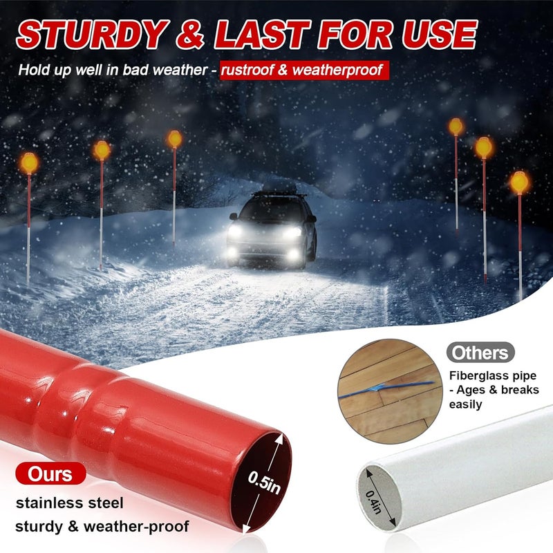 PoPoHoser Driveway Markers, 48 Inch Driveway Reflectors for Snow Plowing - Double Sided Reflective Driveway Markers Snow Stakes with Easy Visibility at Night and All Weather (4 Pack) - Image 2